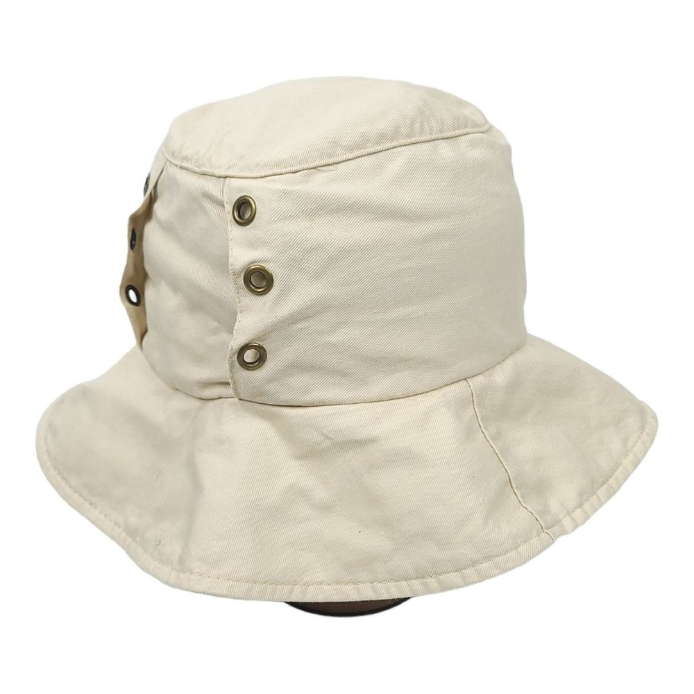 Vintage 90s Mens OSFA Bucket Hat Grommet Boonie Fishing Cap Long Brim Golf Beige